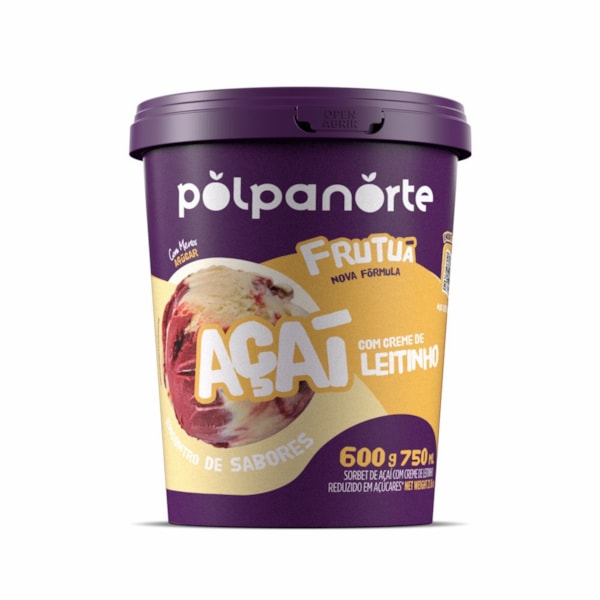 image Açaí Mix Com Creme Leitinho Polpanorte Frutua Pote 600G