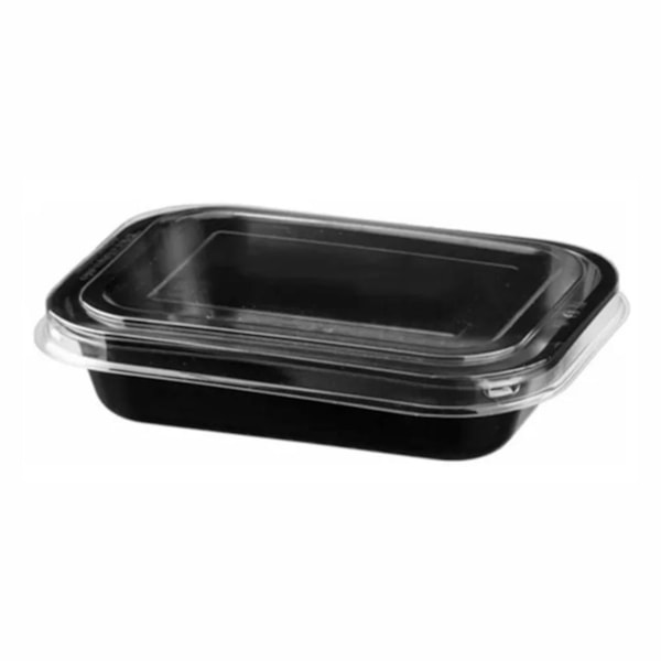 image Bandeja Plast Preta Forneável 800Ml Com Tampa Cristal Galvanotek 20Un G240