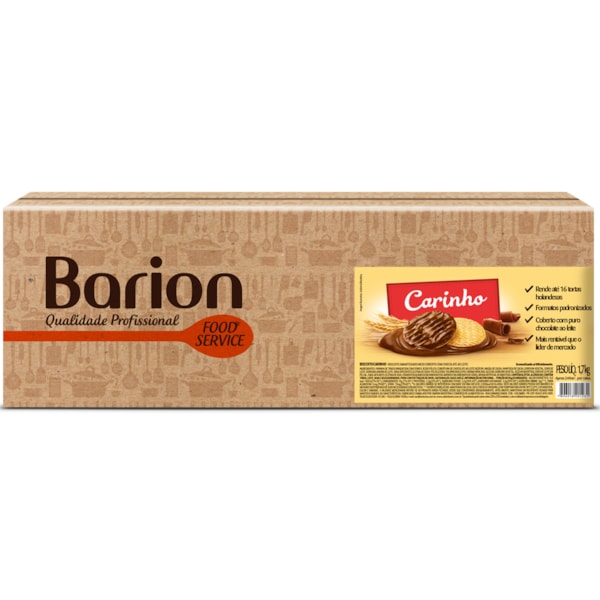 image Biscoito Amanteigado Meio Coberto com Chocolate ao Leite Barion 1,7 Kg Carinho