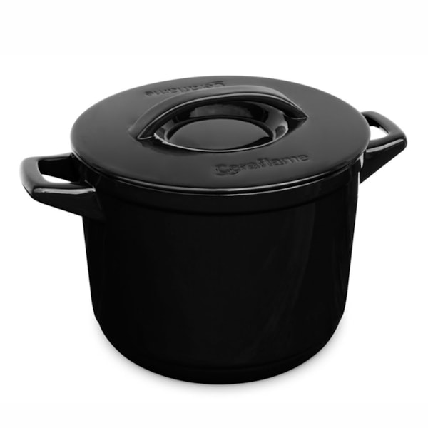 image Caçarola Alta Com Tampa 24Cm 7L Cerâmica Preta Duo Ceramarte Un