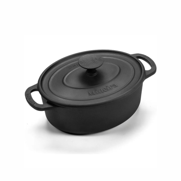 image Caçarola Oval 15 X 26 X 20Cm 3,5L Alca E Tampa De Ferro Preta Estilo Fumil