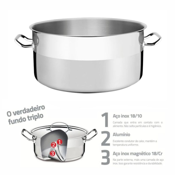 image Caçarola Rasa Inox Profissional Tramontina