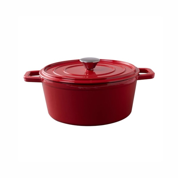 image Caçarola Redonda De Ferro Esmaltado C/ Alca E Tampa 10,6 X 24Cm 3,7L Vermelho Saute Brinox Un