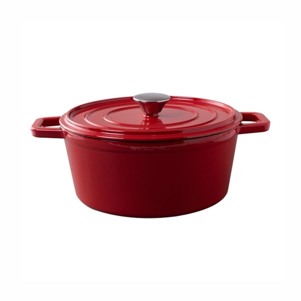 image Caçarola Redonda De Ferro Esmaltado C/ Alca E Tampa 12,2 X 26Cm 4,8L Vermelho Saute Brinox Un