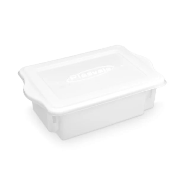 image Caixa Plástica Retangular 56,1 X 33 X 19Cm 24,5L Empilhável Com Tampa Branca Plasvale