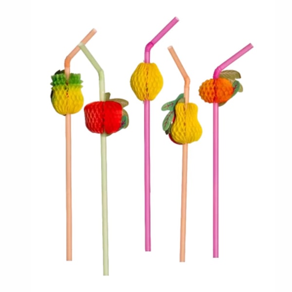 image Canudo Flexivel Frutas 6Mm Misto Strawplast 10Un
