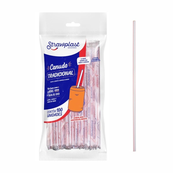 image Canudo P/Garrafa 26Cm X 5Mm Strawplast 100Un