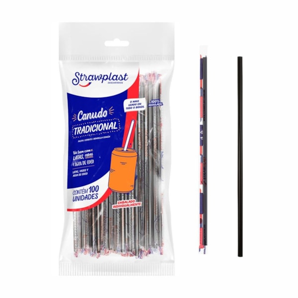 image Canudo P/Lata 21Cm X 5Mm Preto Strawplast 100Un