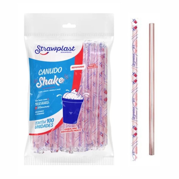 image Canudo P/Milk Shake 21Cm X 8Mm Strawplast 100Un