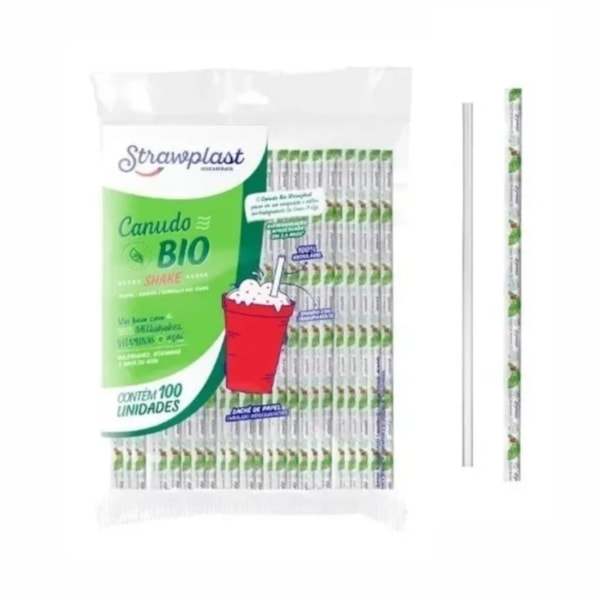 image Canudo P/Milk Shake 21Cm X 8Mm Strawplast 100Un - Biodegradável