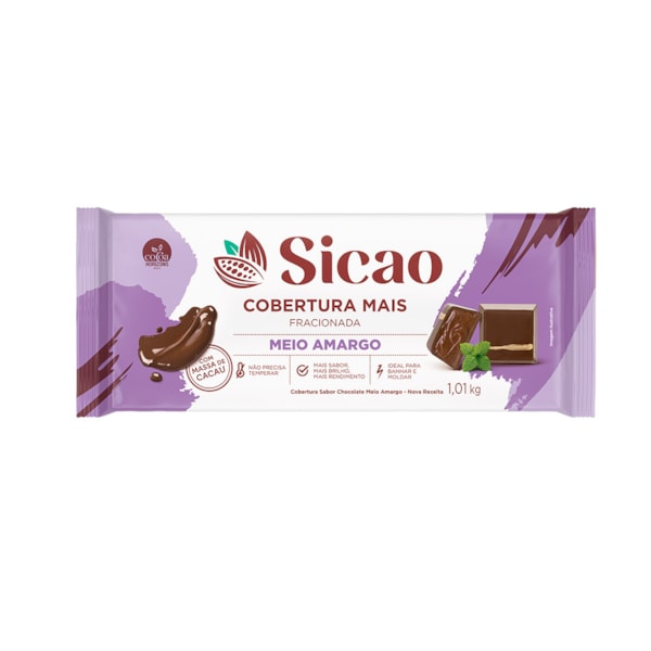 image Cobertura Chocolate Meio Amargo Barra 1,01Kg Sicao Mais