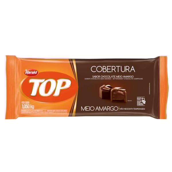 image Cobertura Chocolate Meio Amargo Barra 1,01Kg Top Harald