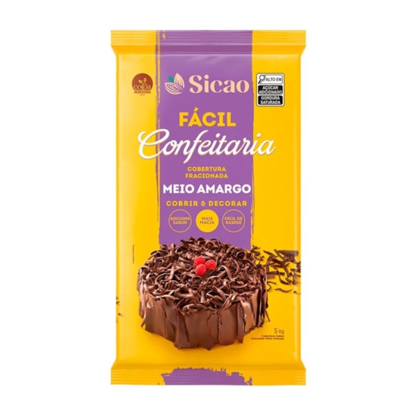 image Cobertura Chocolate Meio Amargo Barra 5Kg Sicao Facil Confeitaria