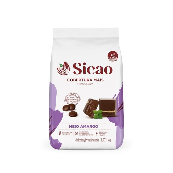 image Cobertura Chocolate Meio Amargo Gotas 1,01Kg Sicao Mais