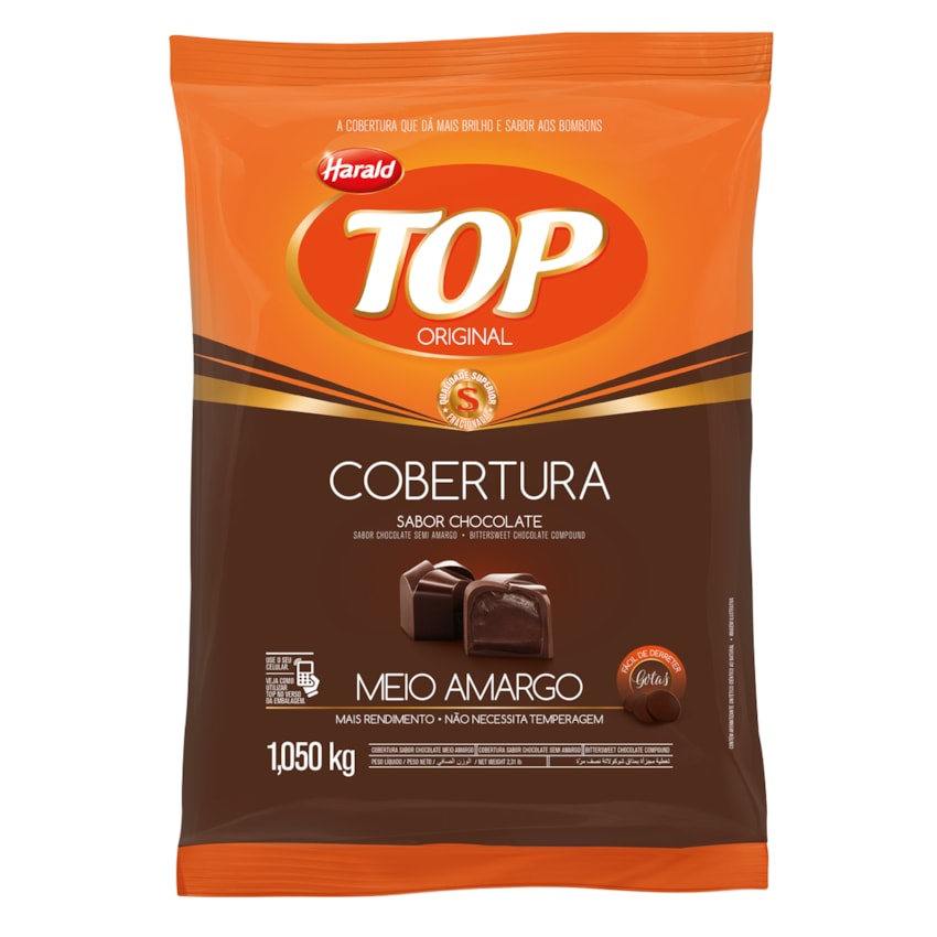 image Cobertura Chocolate Meio Amargo Gotas 1,01Kg Top Harald