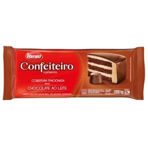 image Cobertura Fracionada Chocolate Ao Leite Barra 1,01Kg Confeiteiro Harald