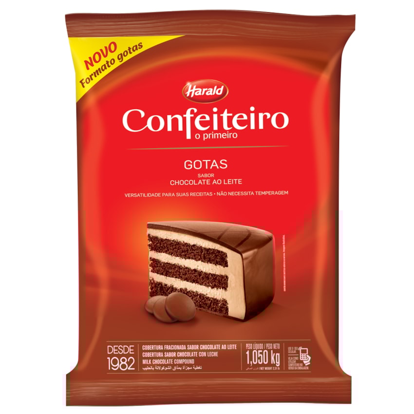 image Cobertura Fracionada Chocolate Ao Leite Gotas 1,01Kg Confeiteiro Harald