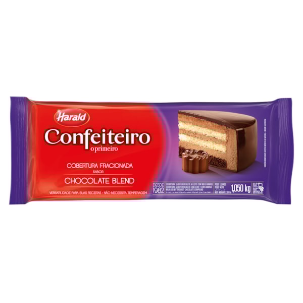 image Cobertura Fracionada Chocolate Blend Barra 1,05Kg Confeiteiro Harald