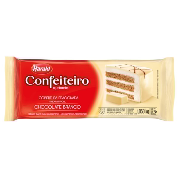 image Cobertura Fracionada Chocolate Branco Barra 1,01Kg Confeiteiro Harald