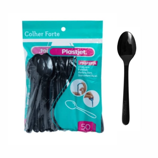 image Colher Refeição Preto Plastjet 50Un