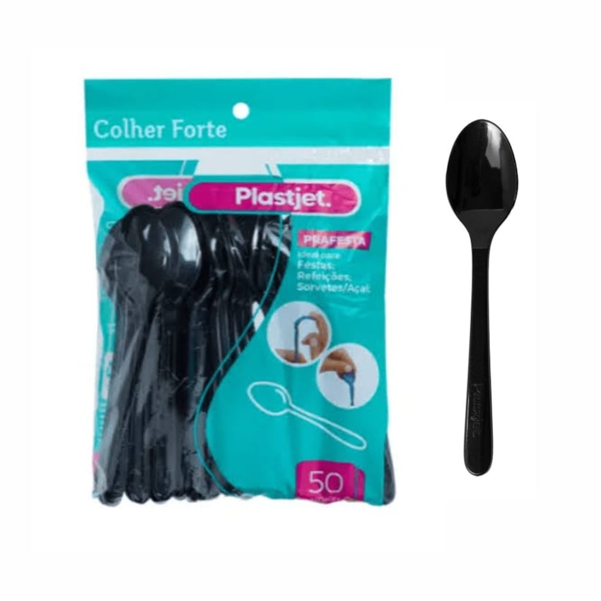 image Colher Refeição Preto Plastjet 50Un