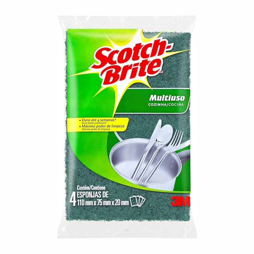 image Esponja Dupla Face Verde E Amarela 3M Scotch-Brite 4Un