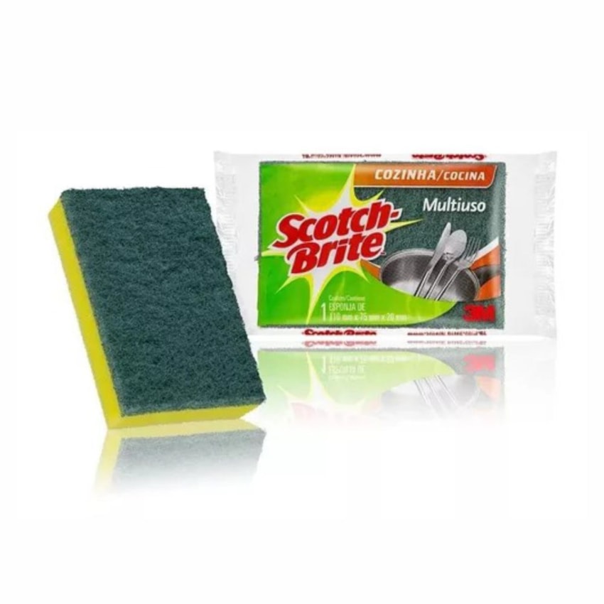 image Esponja Dupla Face Verde e Amarela 3M Scotch-Brite Un