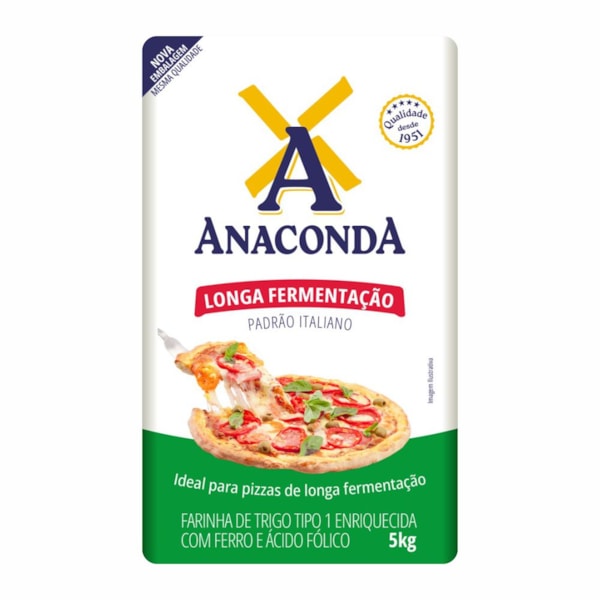 image Farinha Trigo 5Kg P/Pizza Padrão Italiano Longa Fermentação Anaconda
