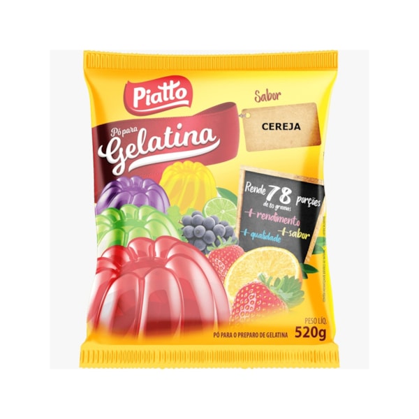 image Gelatina Cereja Piatto 520 Gr Rende 78 Porções de 80Ml