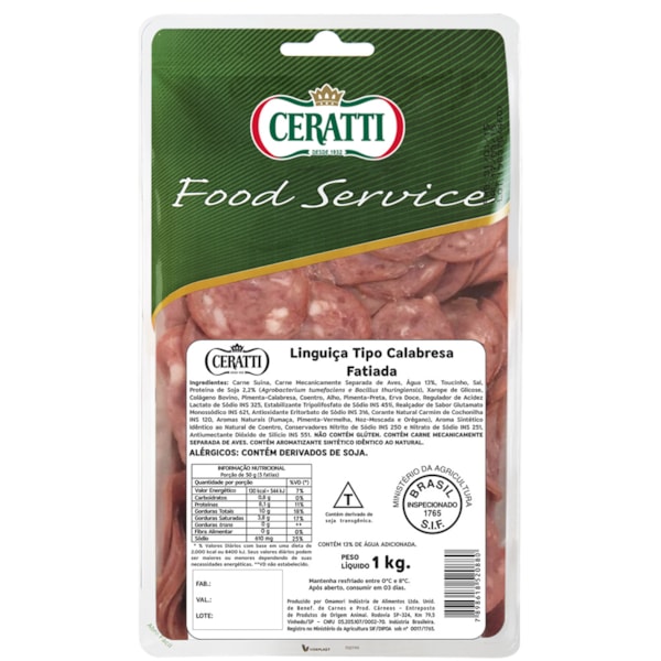 image Linguiça Calabresa Fatiada Resfriada Ceratti 1Kg