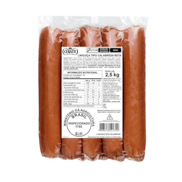 image Linguiça Calabresa Reta Ceratti 2,5Kg