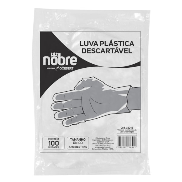 image Luva Descartável Plástica Transparente Vabene 100Un