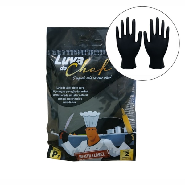 image Luva Látex Sem Pó Preta Reutilizável Pequena Luva Do Chef Par
