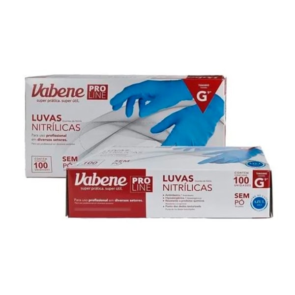 image Luva Nitrílica Sem Pó Azul Grande Vabene 100Un