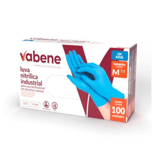 image Luva Nitrílica sem Pó Azul Média Vabene 100Un