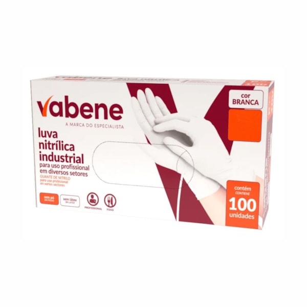 image Luva Nitrílica Sem Pó Branca Media Vabene 100Un