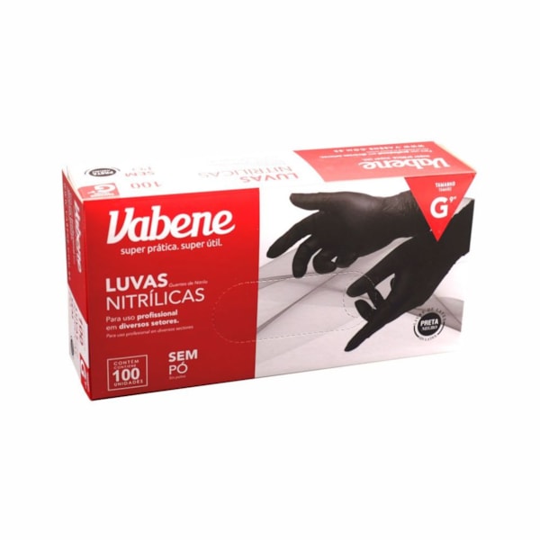 image Luva Nitrílica Sem Pó Preta Grande Vabene 100Un