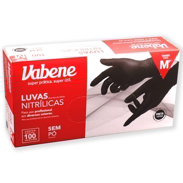 image Luva Nitrílica Sem Pó Preta Media Vabene 100Un