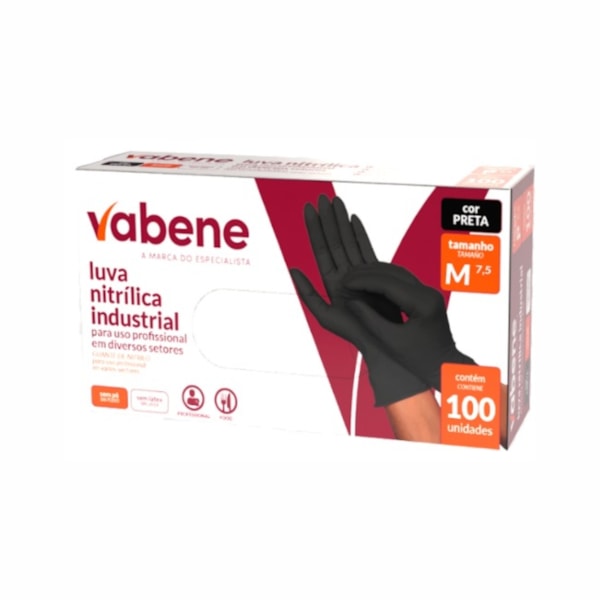 image Luva Nitrílica Sem Pó Preta Pequena Vabene 100Un