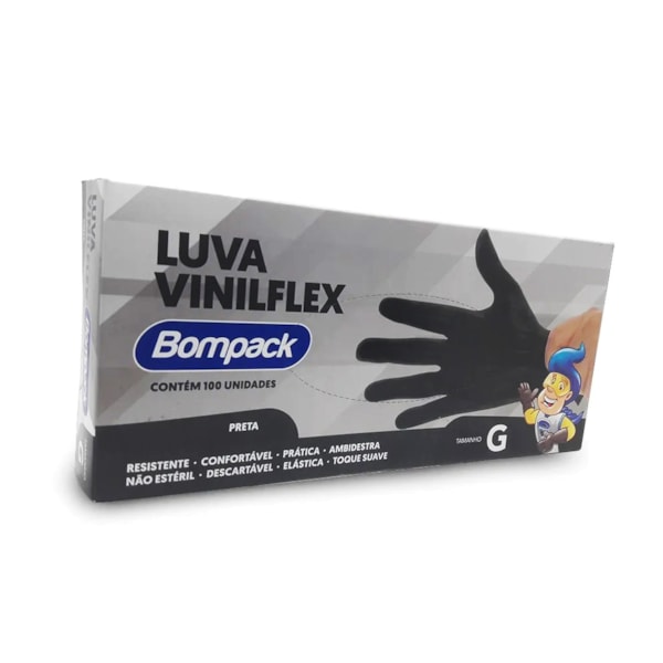 image LUVA VINIFLEX SEM PO PRETA GRANDE BOMPACK 100UN