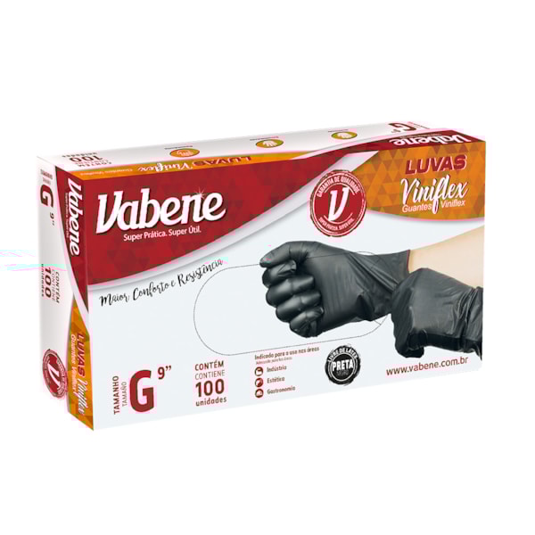 image Luva Viniflex Sem Pó Preta Grande Vabene 100Un