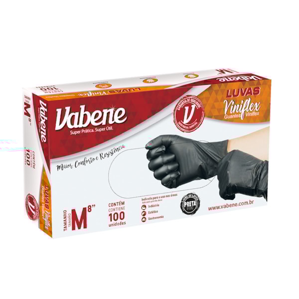 image Luva Viniflex Sem Pó Preta Media Vabene 100Un