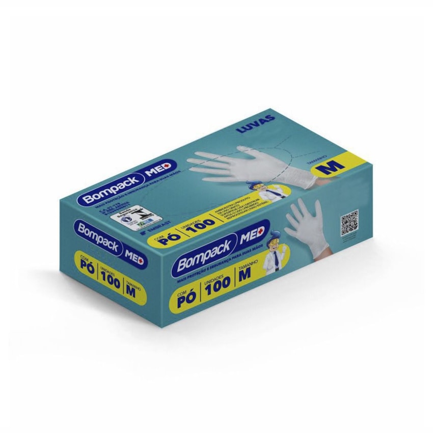 image Luva Vinil Com Pó Media Bompack 100Un