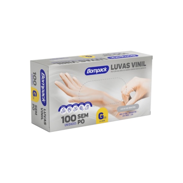 image Luva Vinil Sem Pó Grande Bompack 100Un