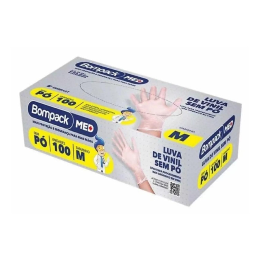 image Luva Vinil Sem Pó Media Bompack 100Un