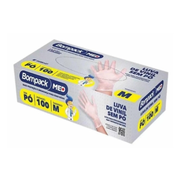 image Luva Vinil Sem Pó Media Bompack 100Un
