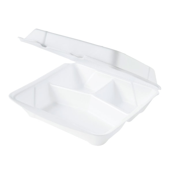 image Marmita 3 Div 1,2Lt Isopor Tampa Articulada Fibraform 100Un 25,5X23,5X9Cm Hf132