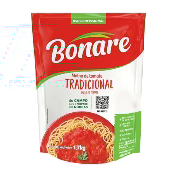 image Molho de Tomate Tradicional Bonare Sachê 1,7 kg