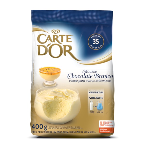 image Mousse Chocolate Branco Carte Dor 400G Rende 35 Porções De 80Ml