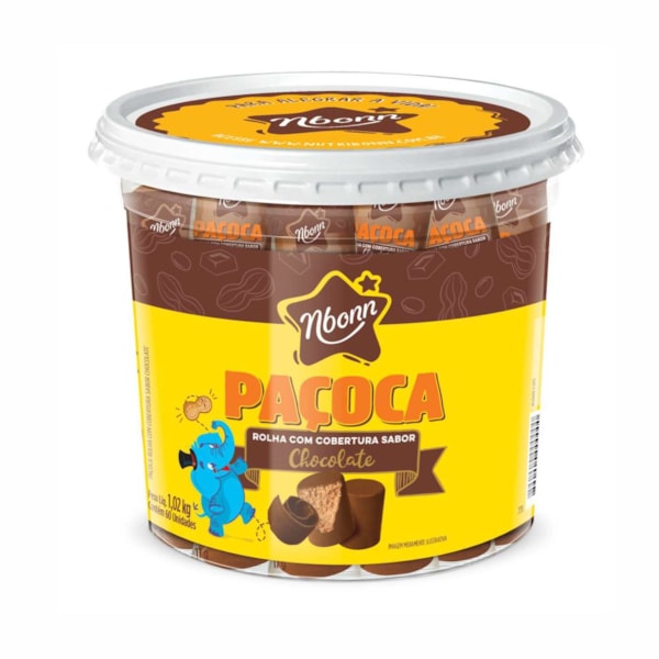 image Paçoca Rolha Chocolate Nbonn 1,02Kg Pote 60Un